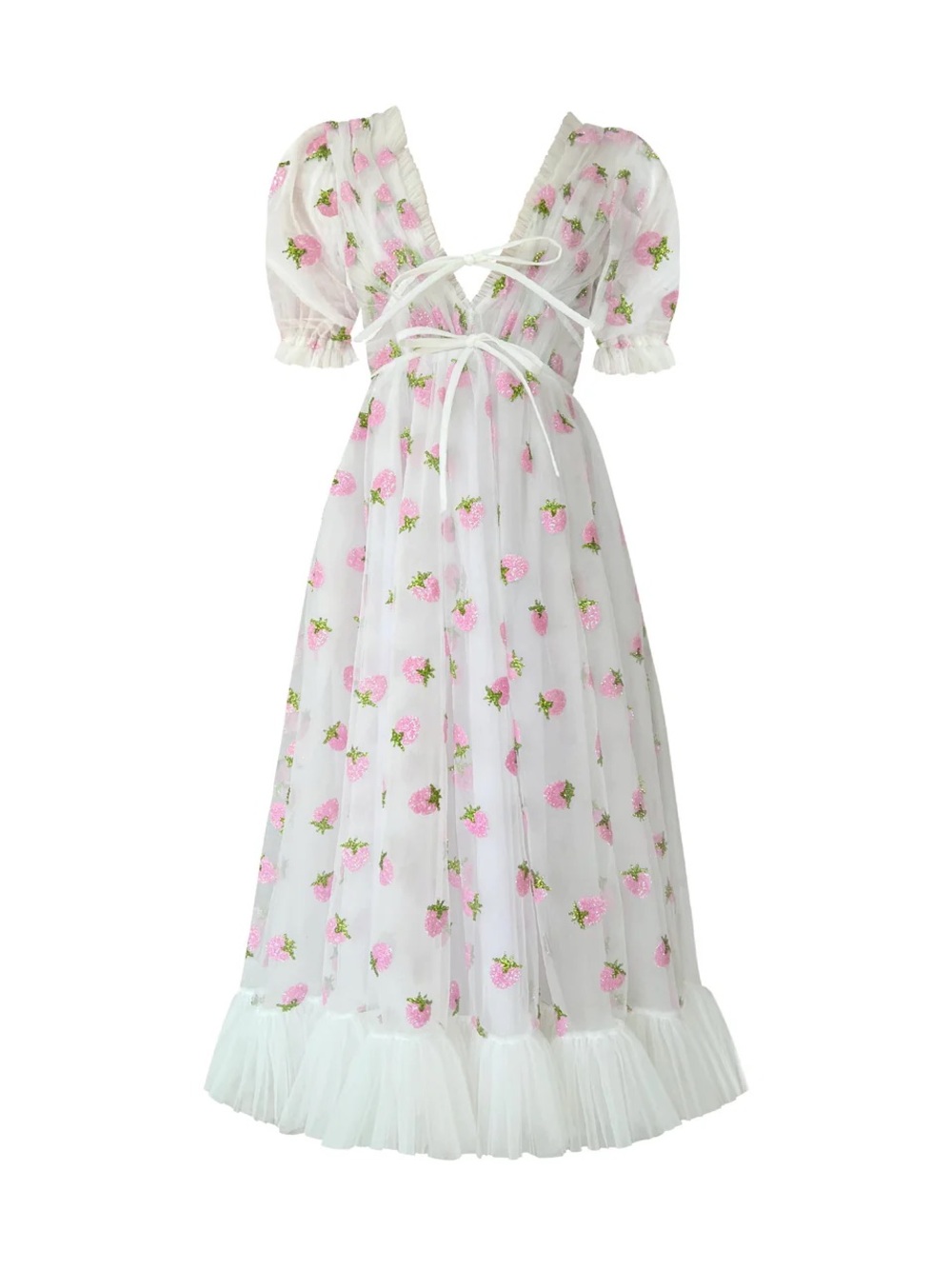 Lirika Matoshi White Strawberry Midi Dress